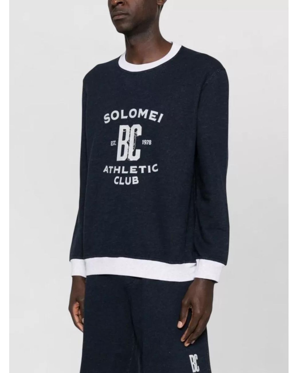 Brunello Cucinelli Blue Ribbed Cotton And Linen Sweatshirt for men