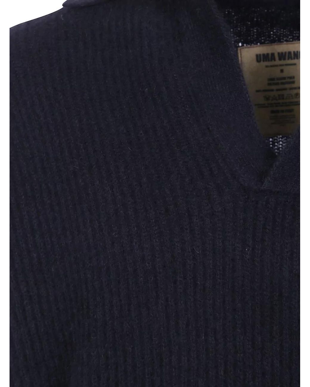 Uma Wang Blue Raccoon Wool Long-Sleeve Polo Sweater for men