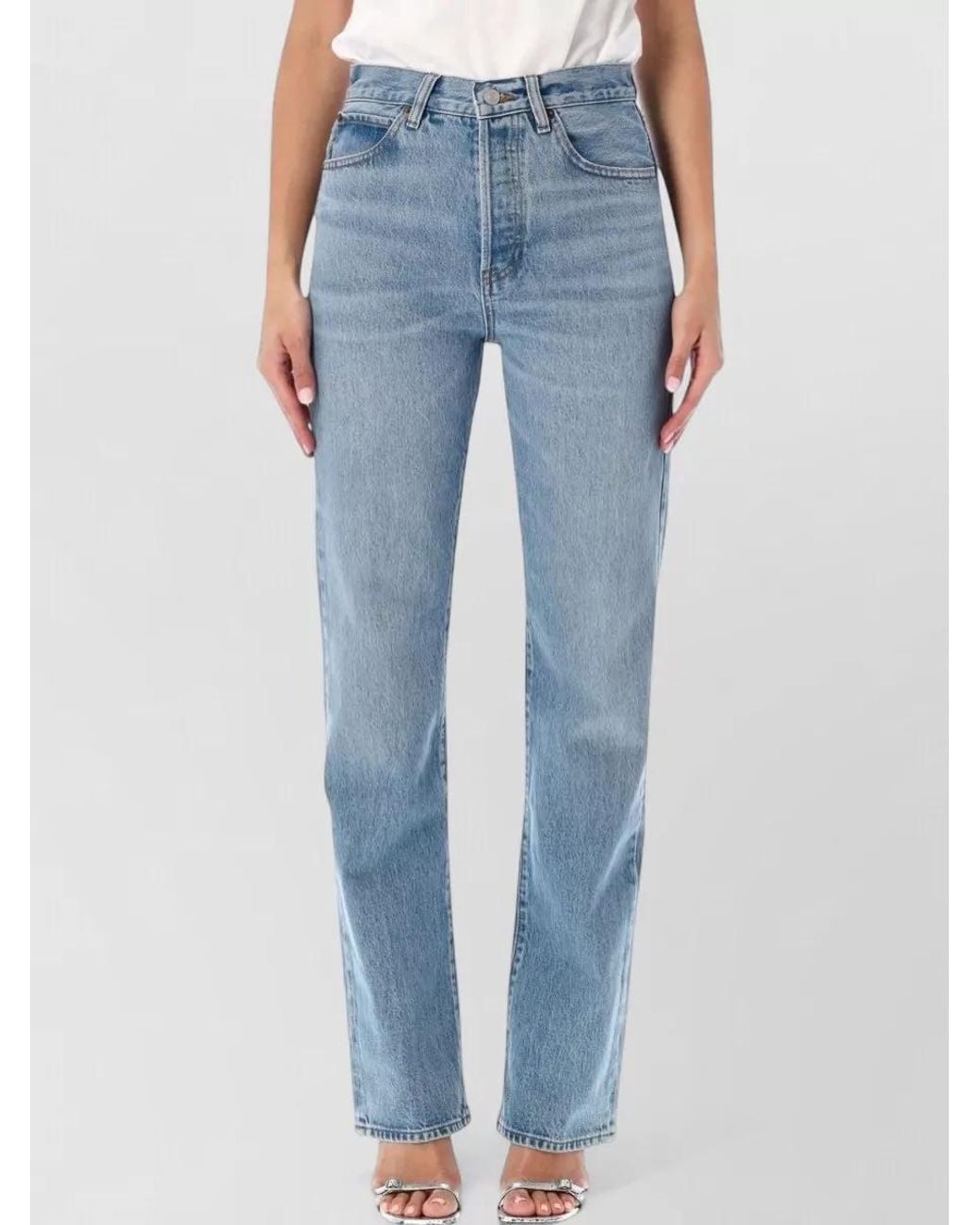 FRAME Blue Denim High-Rise Straight-Leg Jeans
