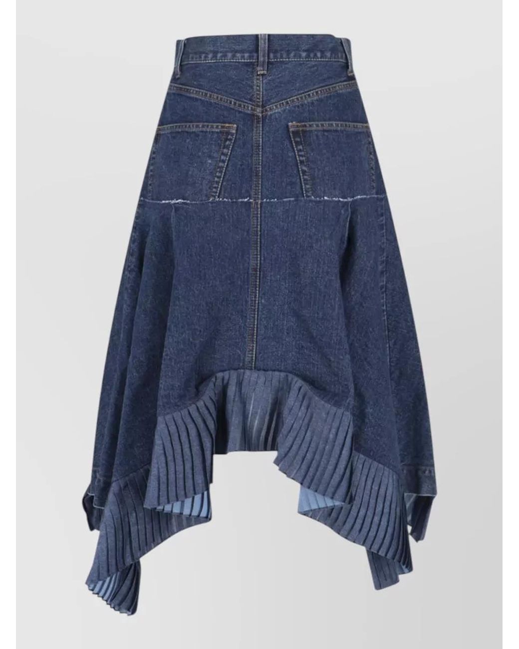 Sacai Blue Cotton Asymmetric Midi Skirt