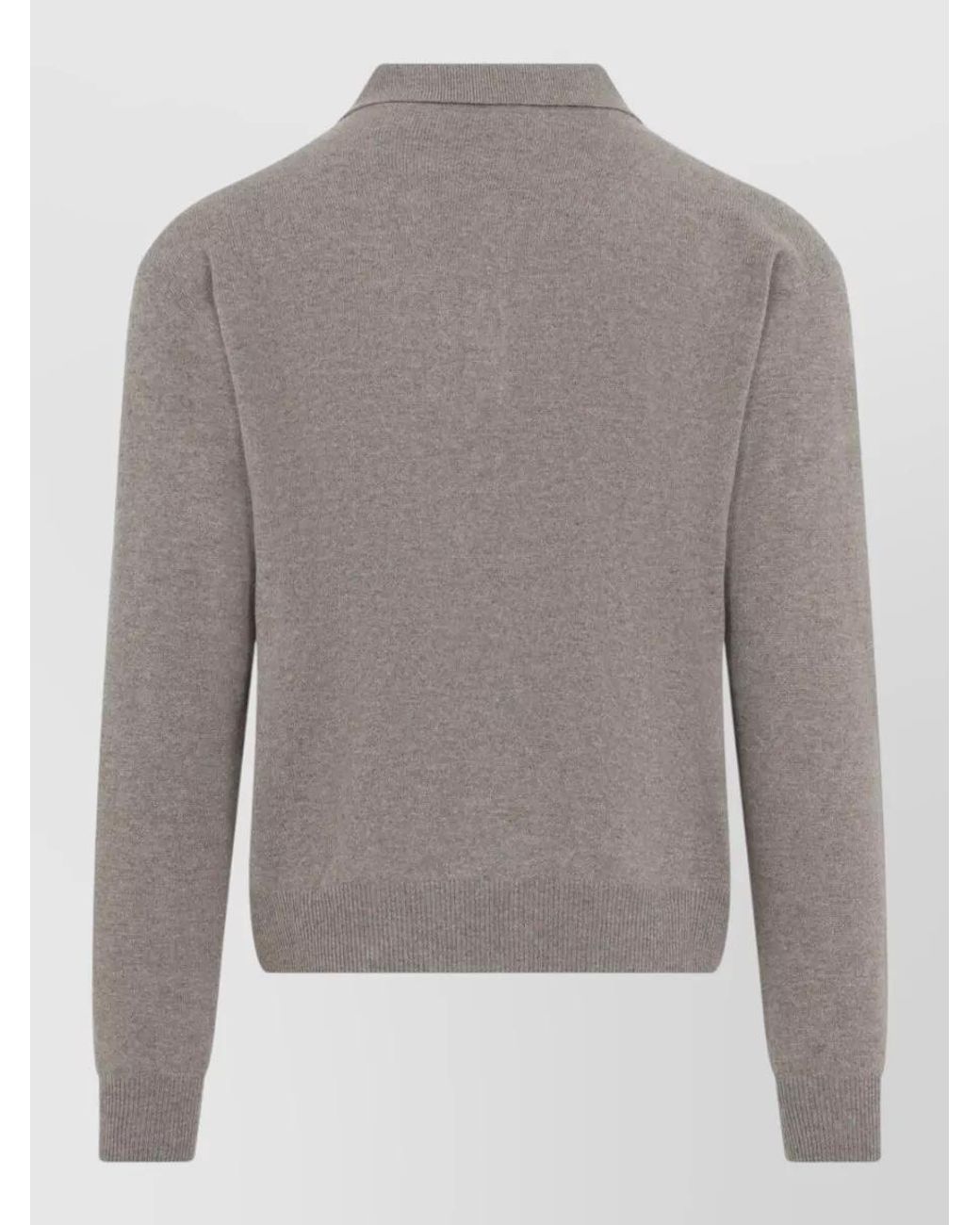 Saint Laurent Gray Wool Ribbed Long-Sleeve Polo Shirt for men
