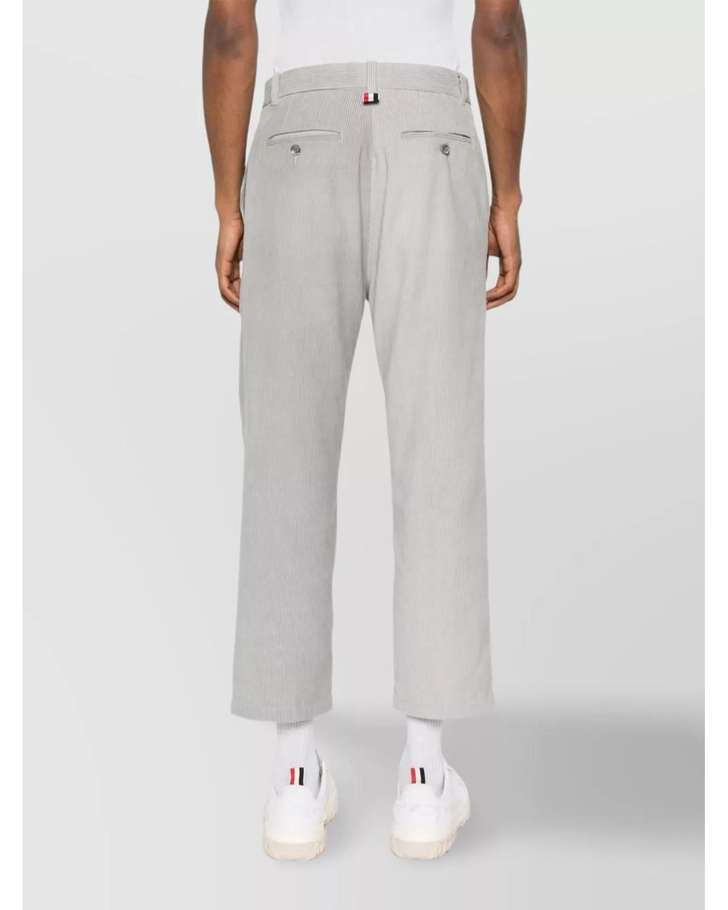 Thom Browne Gray Cotton Corduroy Mid-Rise Straight-Leg Trousers for men