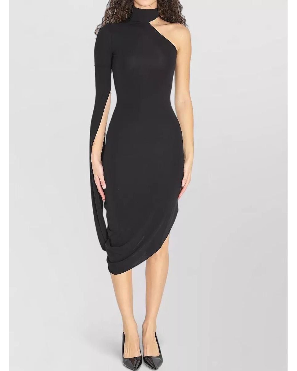 Alexander Wang Black Asymmetric One-Shoulder Draped Midi Dress