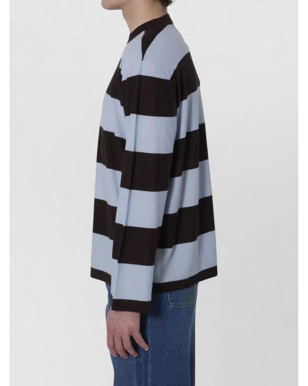 Bottega Veneta Blue Striped Ribbed Oversized Cashmere Sweater for men