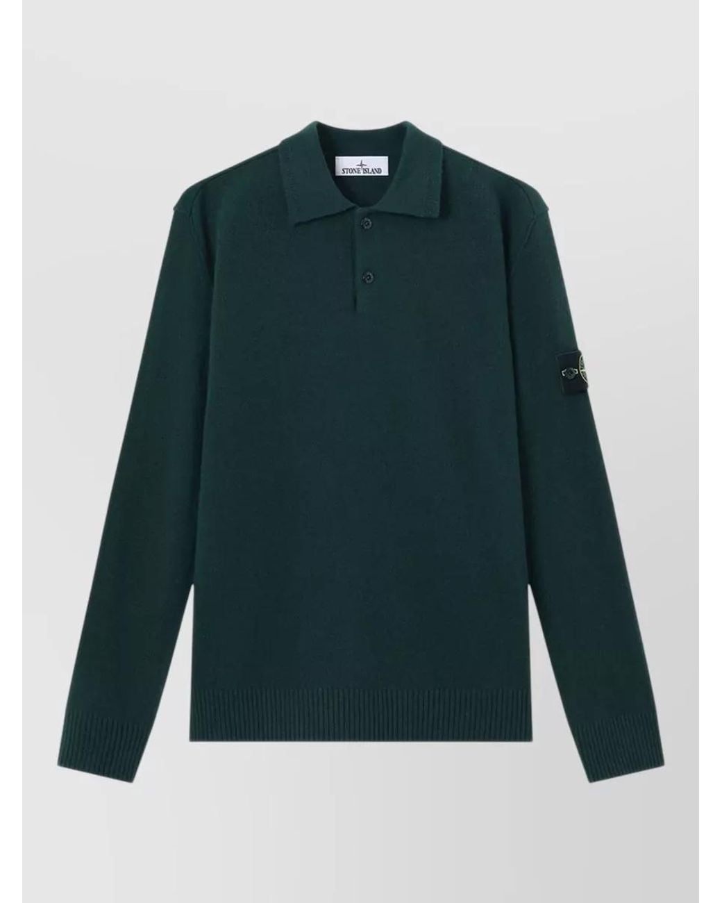 Stone Island Green Wool Polo Sweater for men