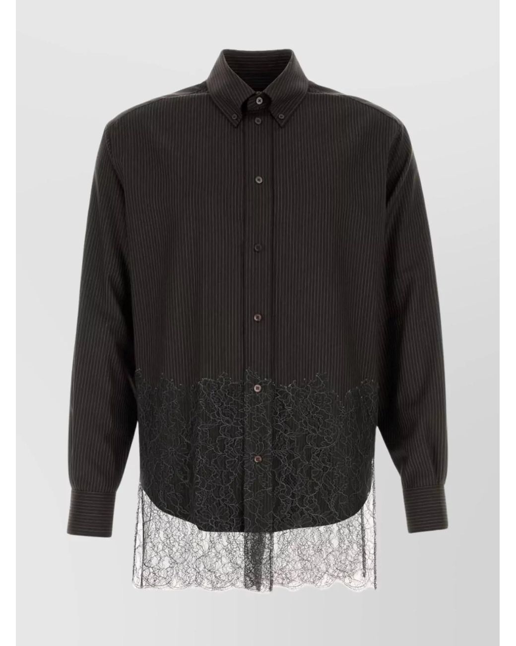 Fendi Gray Virgin Wool Pinstripe Lace Shirt for men