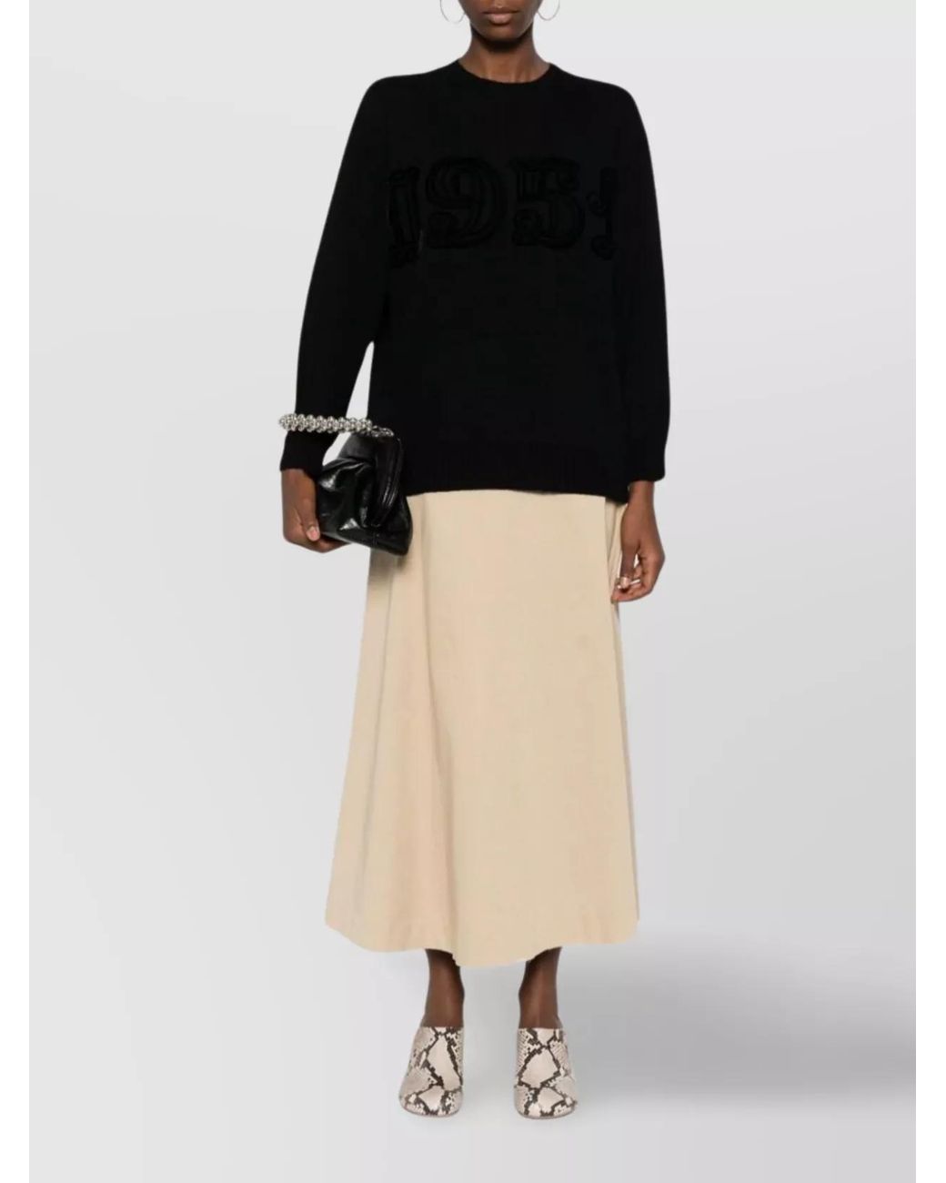 Max Mara Black Wool Cashmere Flocked Crew Neck Jumper
