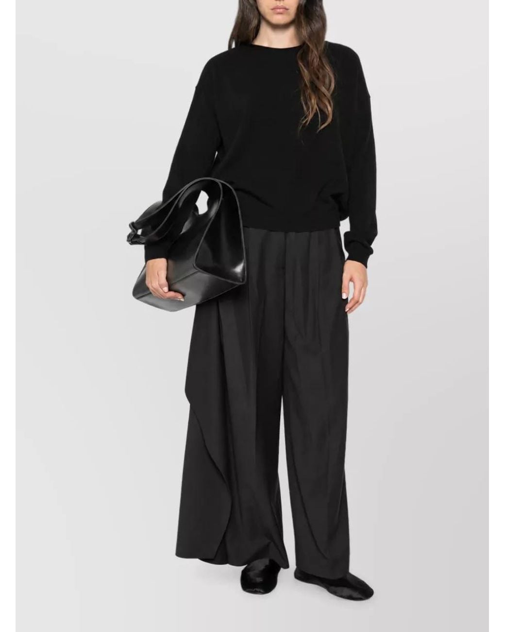 C.t. Plage Black Cashmere Ribbed-Hem Crewneck Sweater
