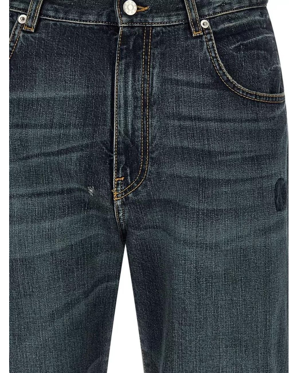 NAMACHEKO Blue Printed Straight-Leg Jeans for men
