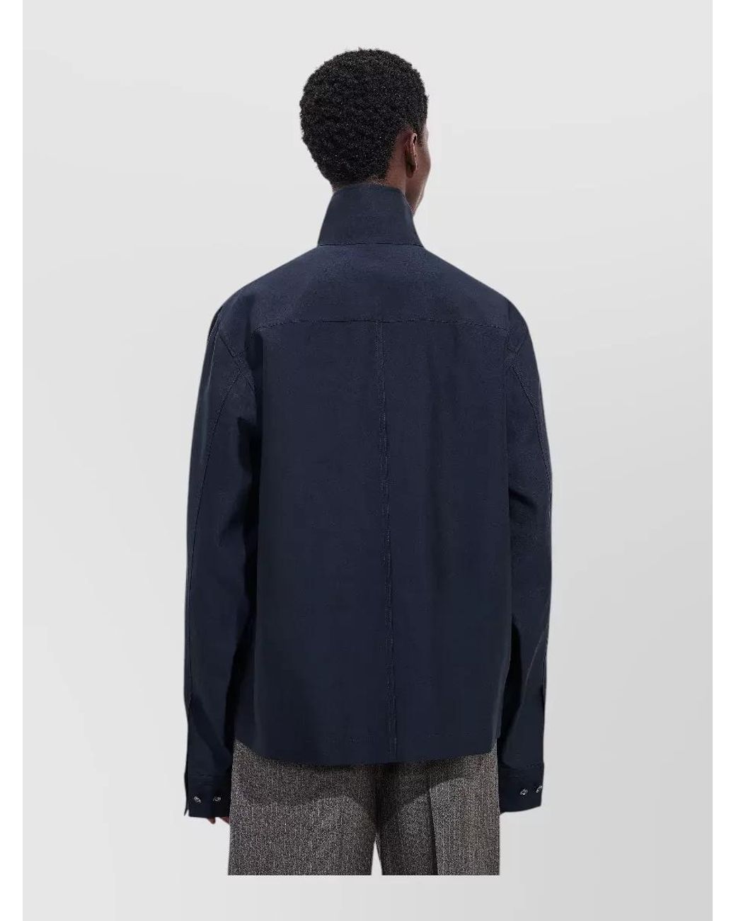 Bottega Veneta Blue Silk Cotton High-Neck Relaxed-Fit Shirt Jacket for men