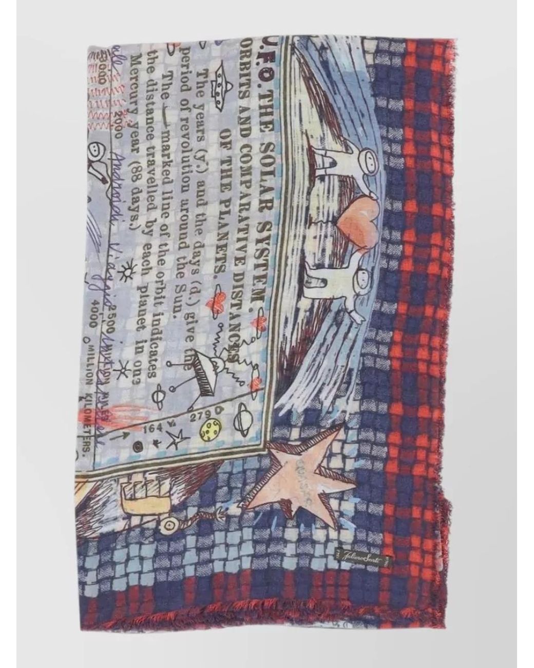 Faliero Sarti Multicolor Cashmere Modal Graphic Check Logo-Print Fringed Scarf