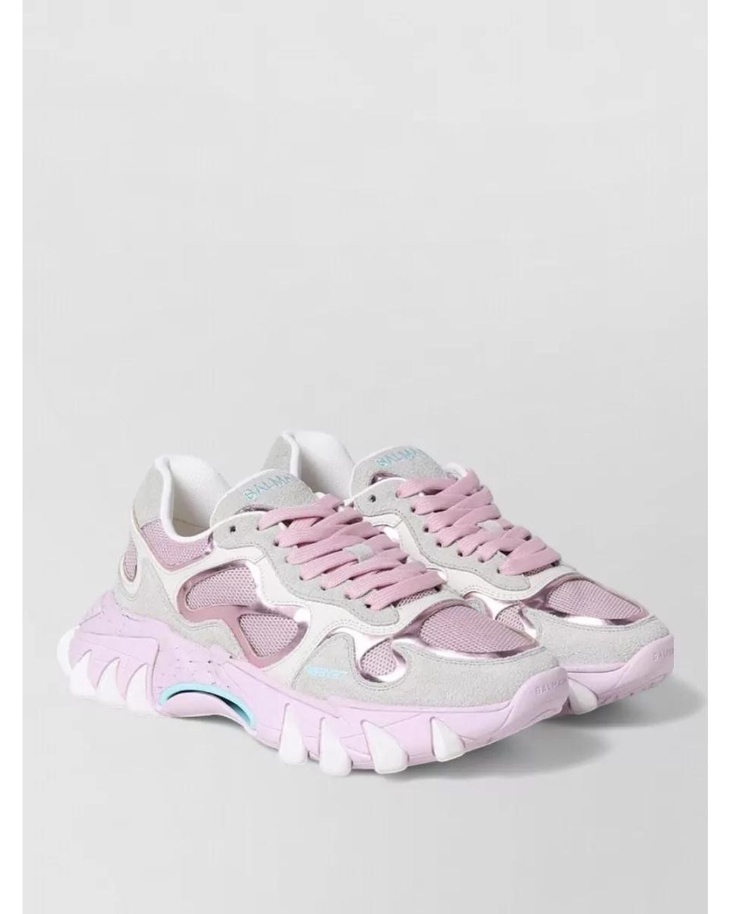Balmain Pink Leather Low-Top Sneakers