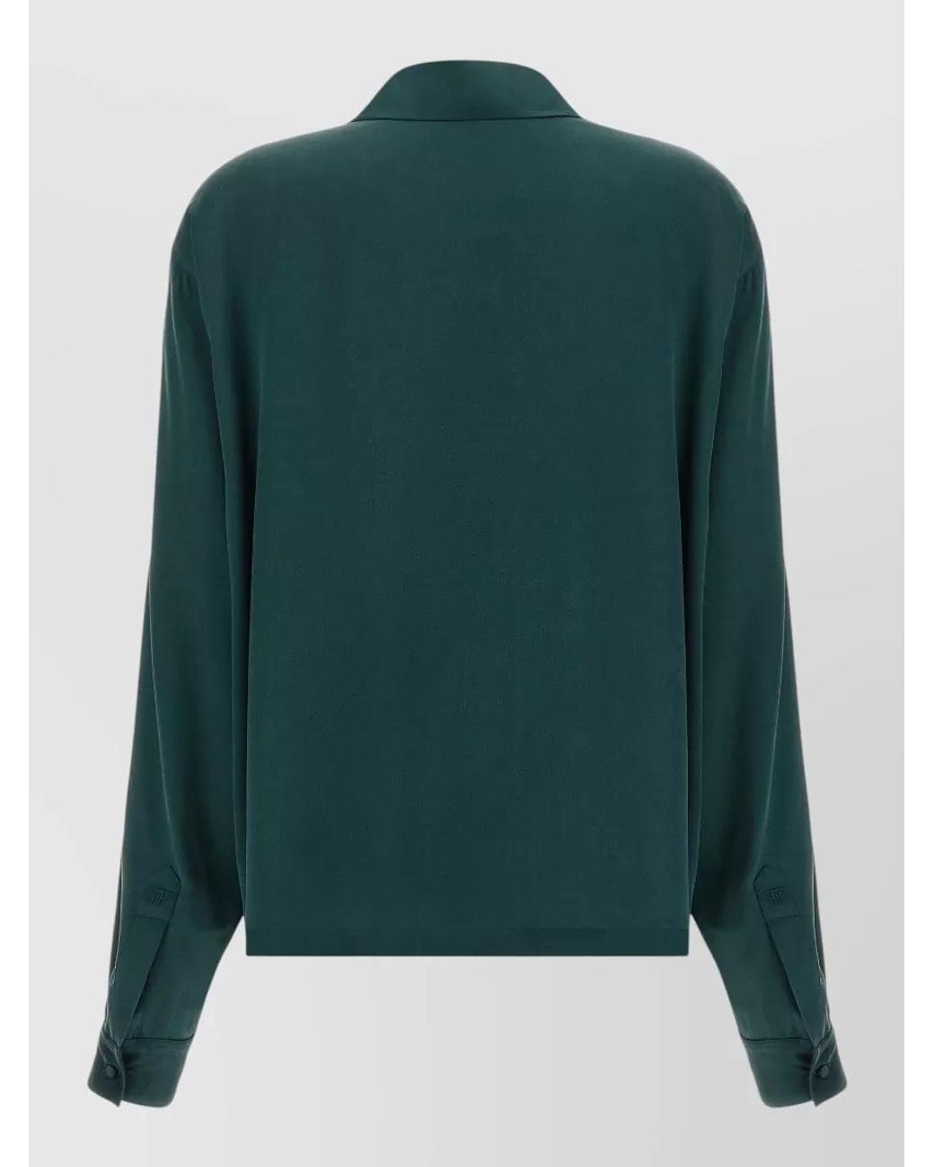 Tom Ford Green Silk Deep V-Neck Long-Sleeve Blouse