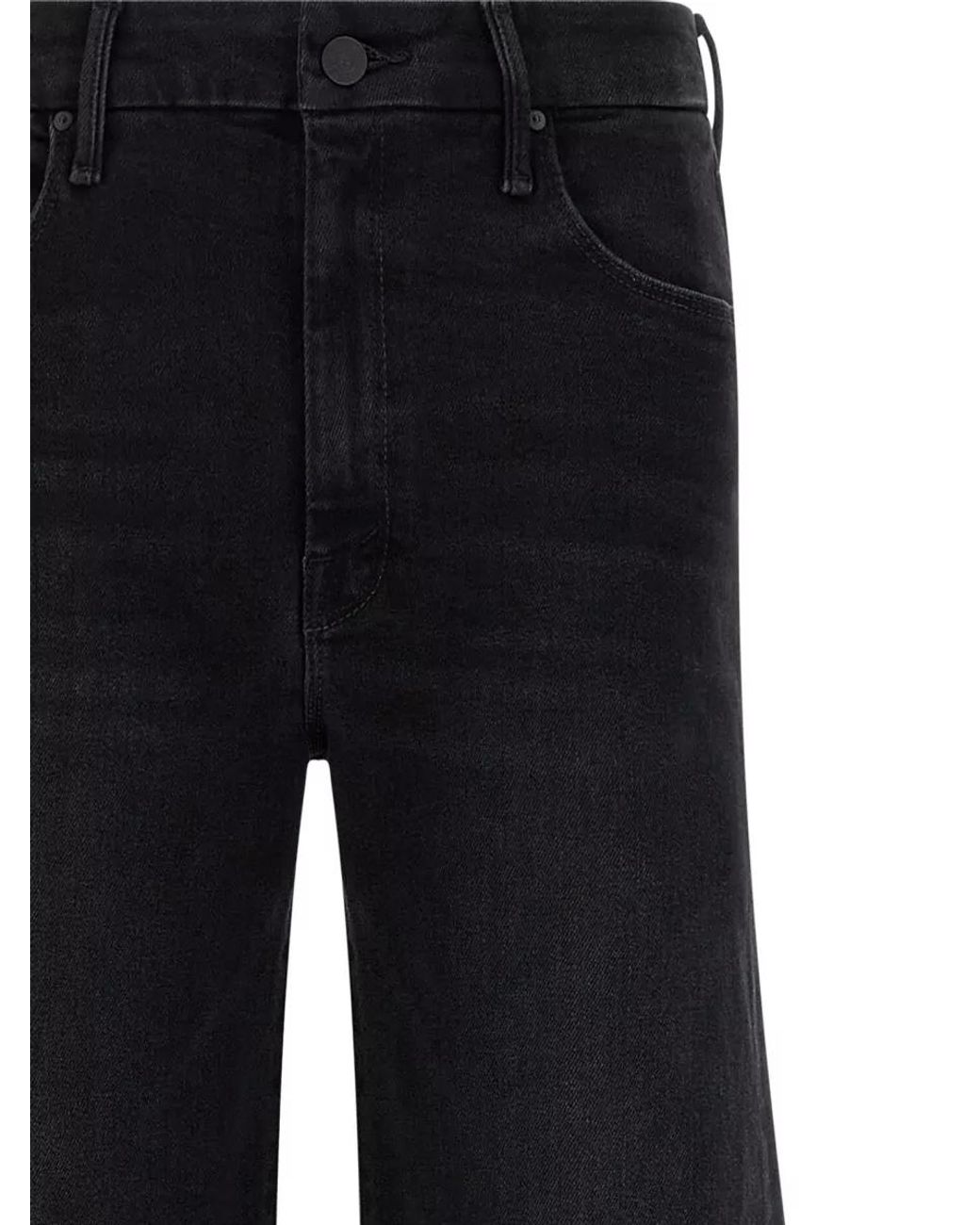 Mother Black Denim High-Rise Wide-Leg Jeans