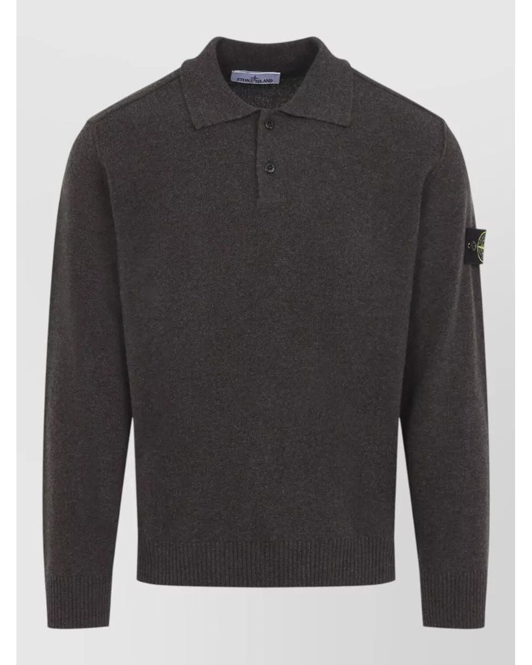 Stone Island Gray Virgin Wool Fine-Knit Polo Sweater for men