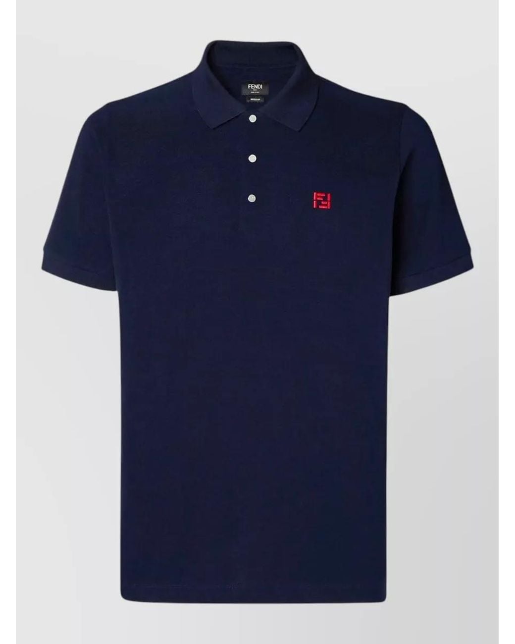 Fendi Blue Cotton Piqué Short-Sleeve Polo Shirt for men