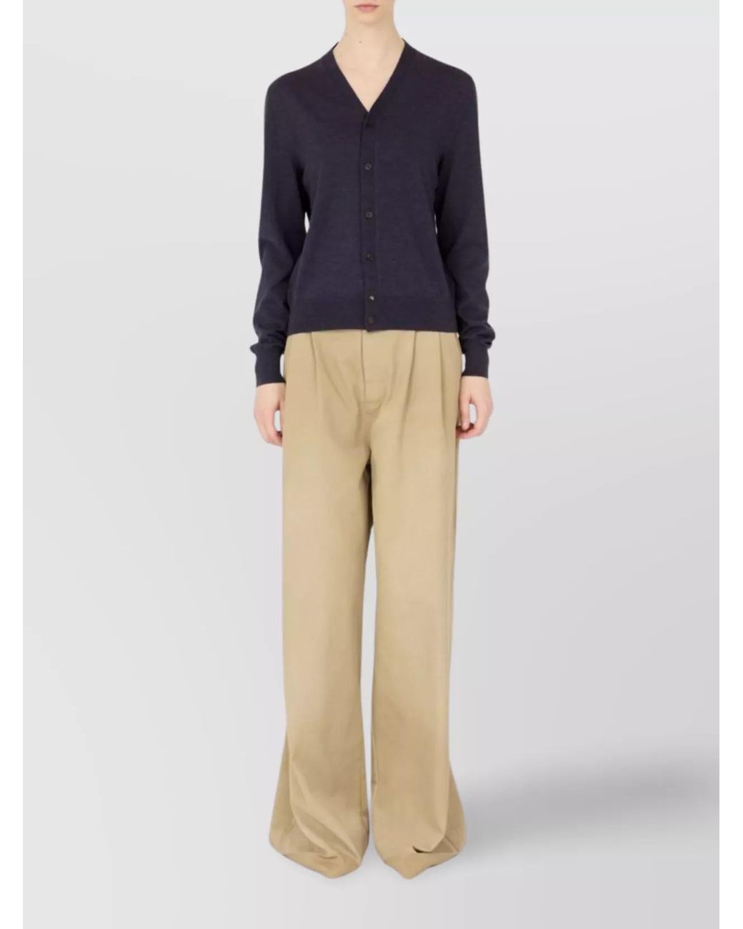 Maison Margiela Blue Wool Ribbed V-Neck Long-Sleeve Cardigan
