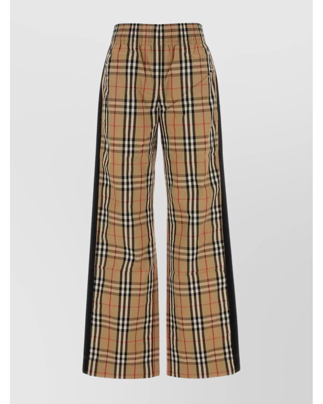 Burberry Natural Cotton High-Rise Checked Wide-Leg Trousers
