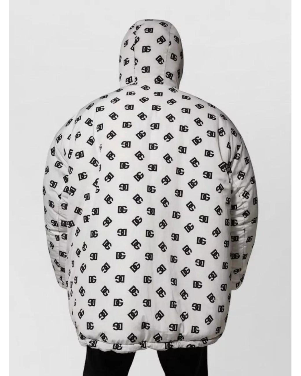 Dolce & Gabbana Gray Logo Print Hooded Oversized Puffer Jacket for men