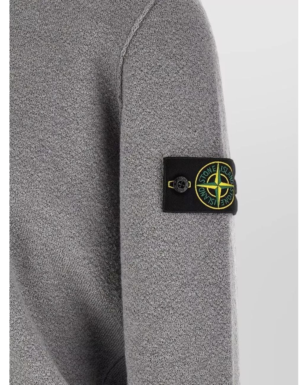 Stone Island Gray Virgin Wool Textured Knit Crew Neck Sweater for men
