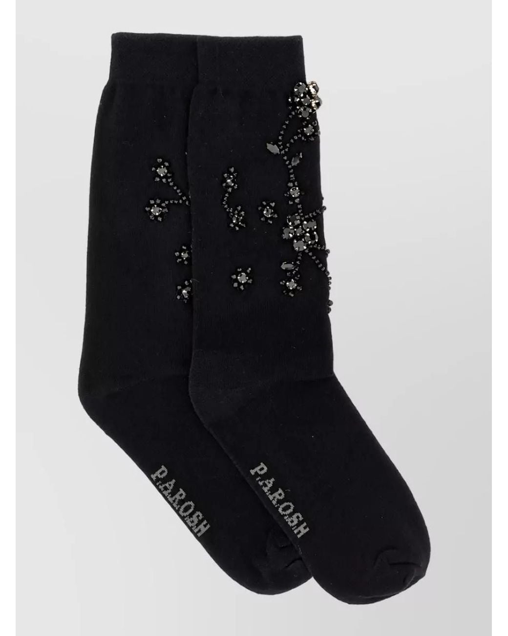 P.A.R.O.S.H. Black Crystal-Embellished Fine-Knit Ribbed Socks