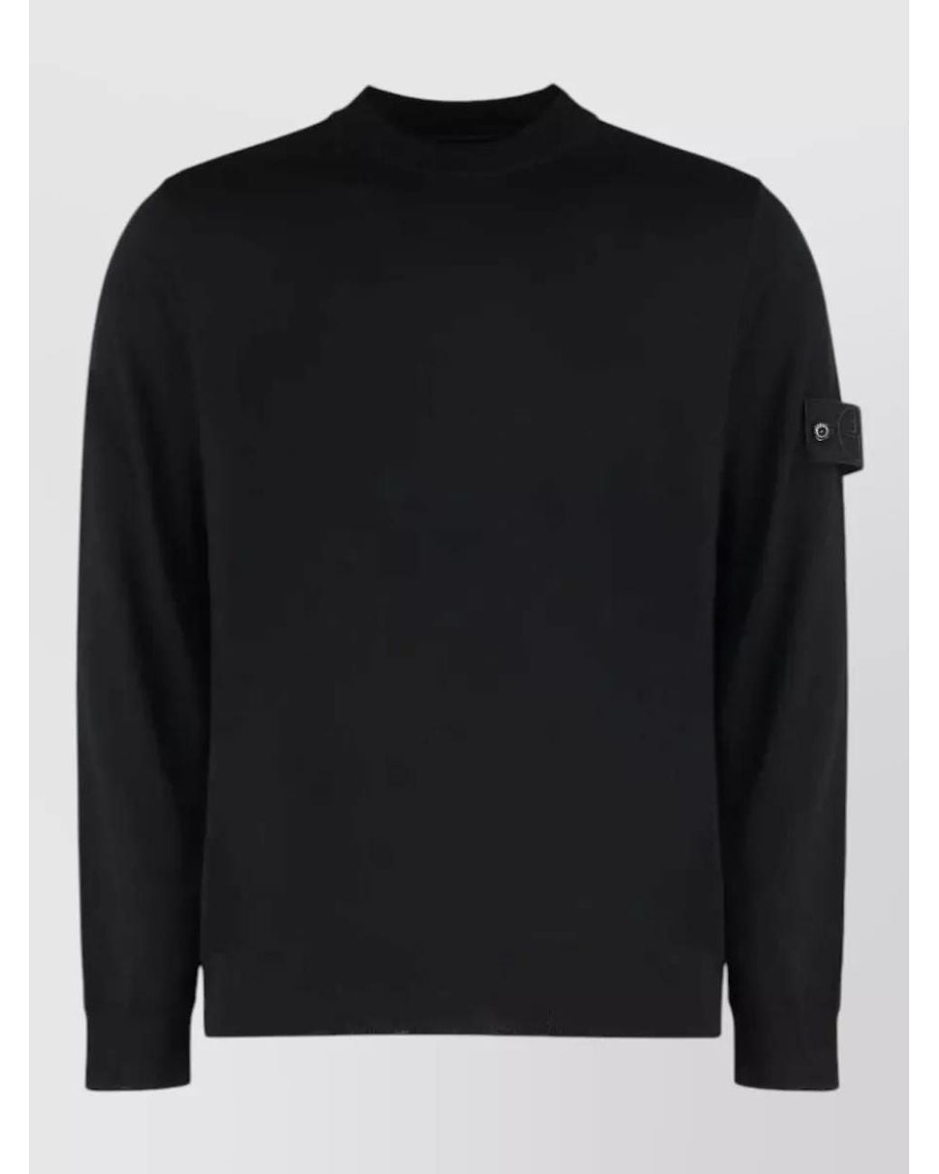 Stone Island Black Virgin Wool Fine-Knit Regular-Fit Crew-Neck Sweater for men