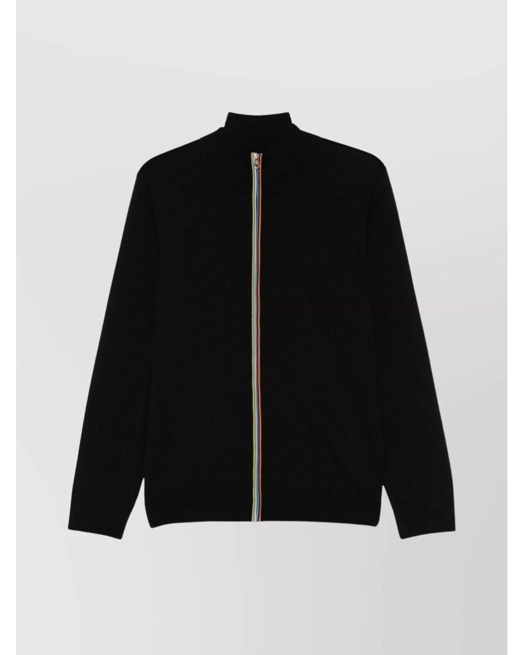 Paul Smith Black Merino Wool Ribbed Zip Cardigan for men