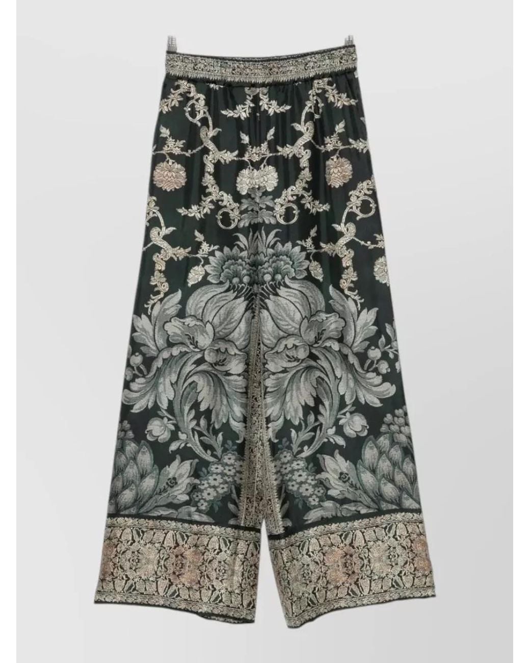 Pierre Louis Mascia Multicolor Silk Printed Wide-Leg Suit Trousers