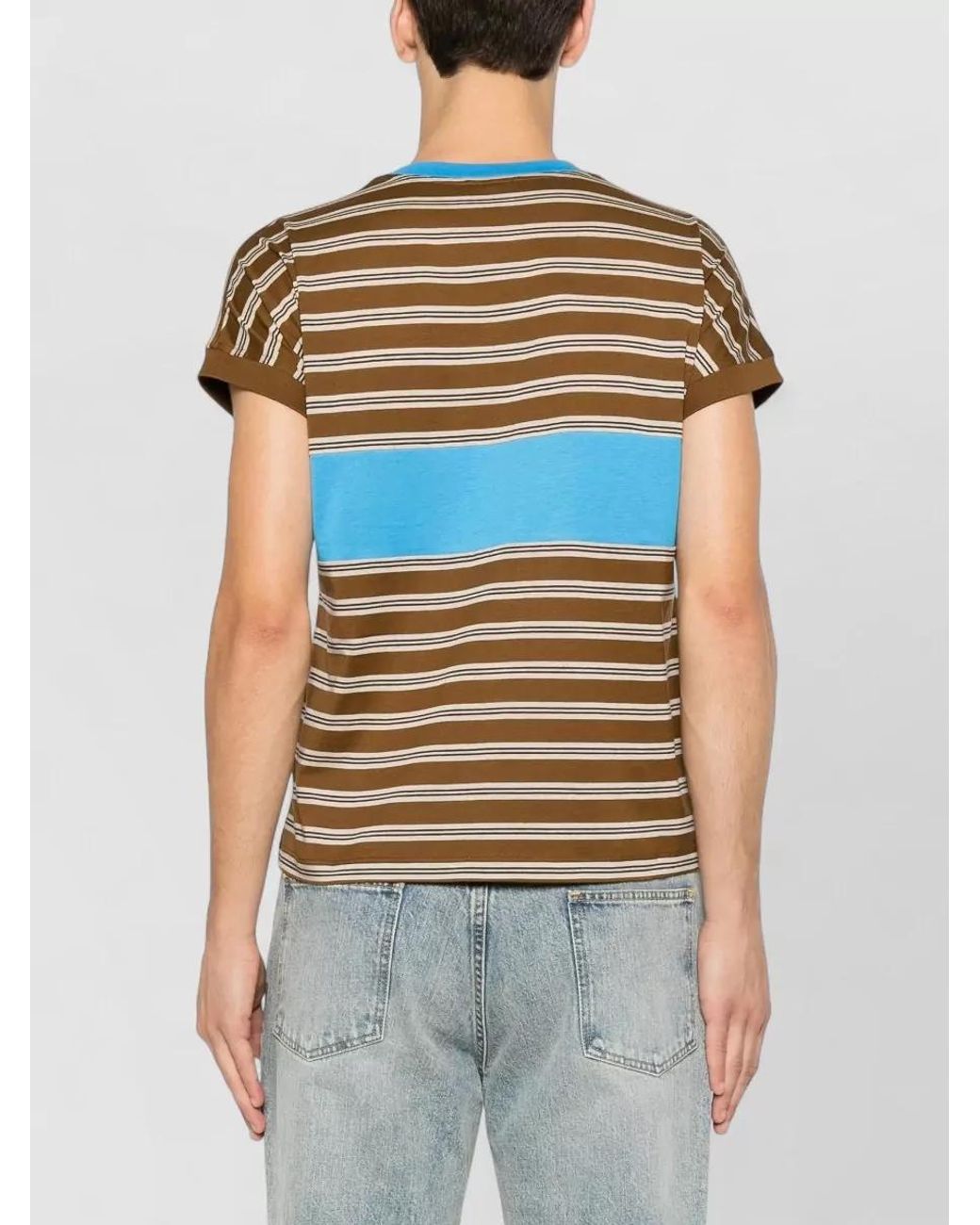 Versace Blue Striped Cotton Short-Sleeve Crew-Neck T-Shirt for men