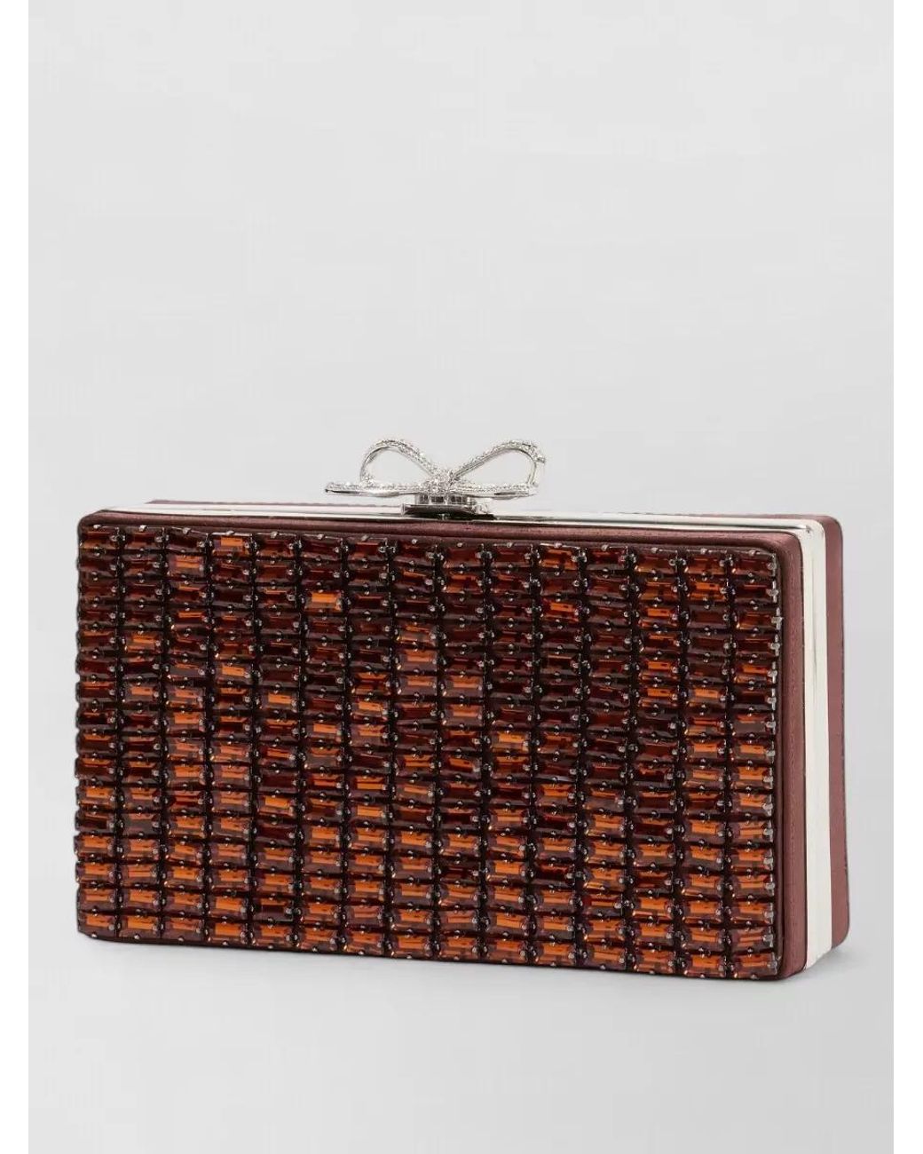 Self-Portrait Brown The Bow Crystal Clutch Bag
