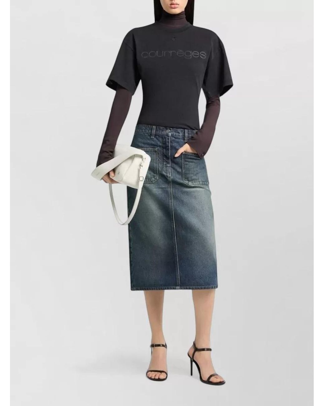 Courreges Blue Cotton Logo Print T-Shirt