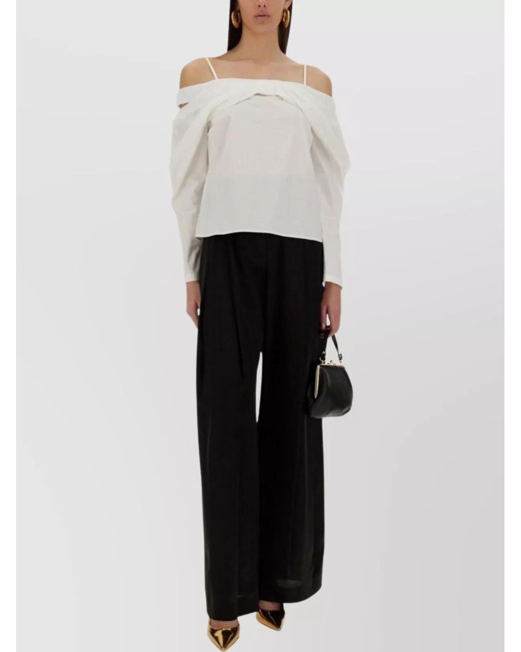 Nina Ricci White Cotton Off-Shoulder Blouse