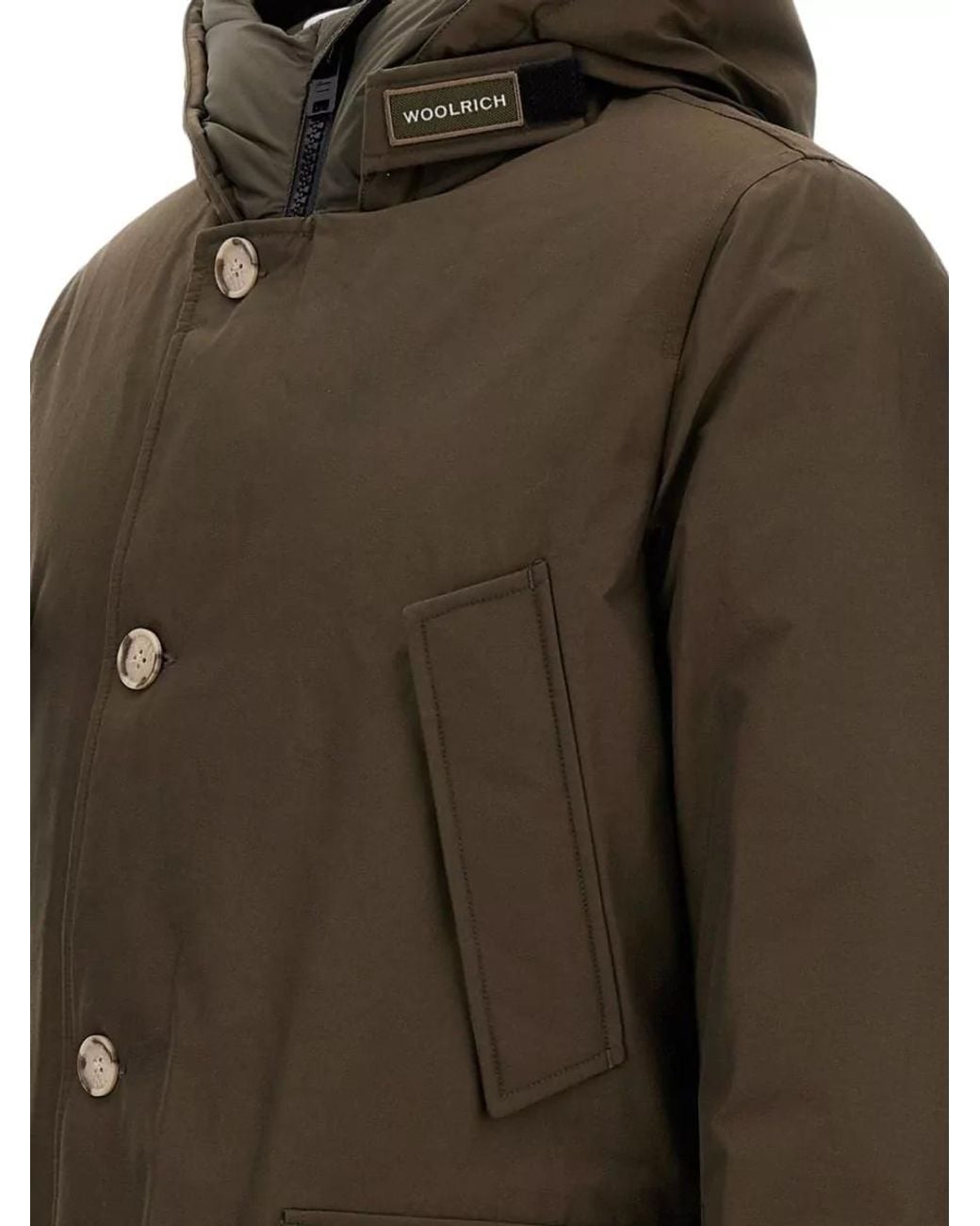 Woolrich Green Cotton Blend Hooded Parka for men