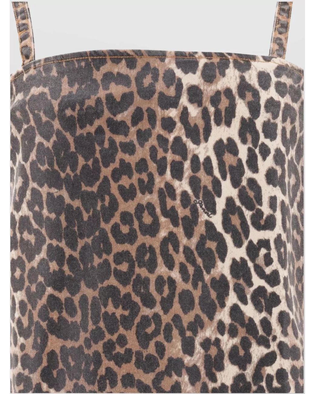 Ganni Multicolor Denim Leopard-Print Square-Neck Mini Dress
