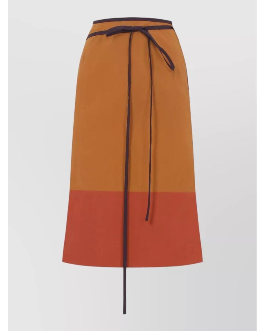 Saint Laurent Orange Nylon Colour-Block Wrap Midi Skirt