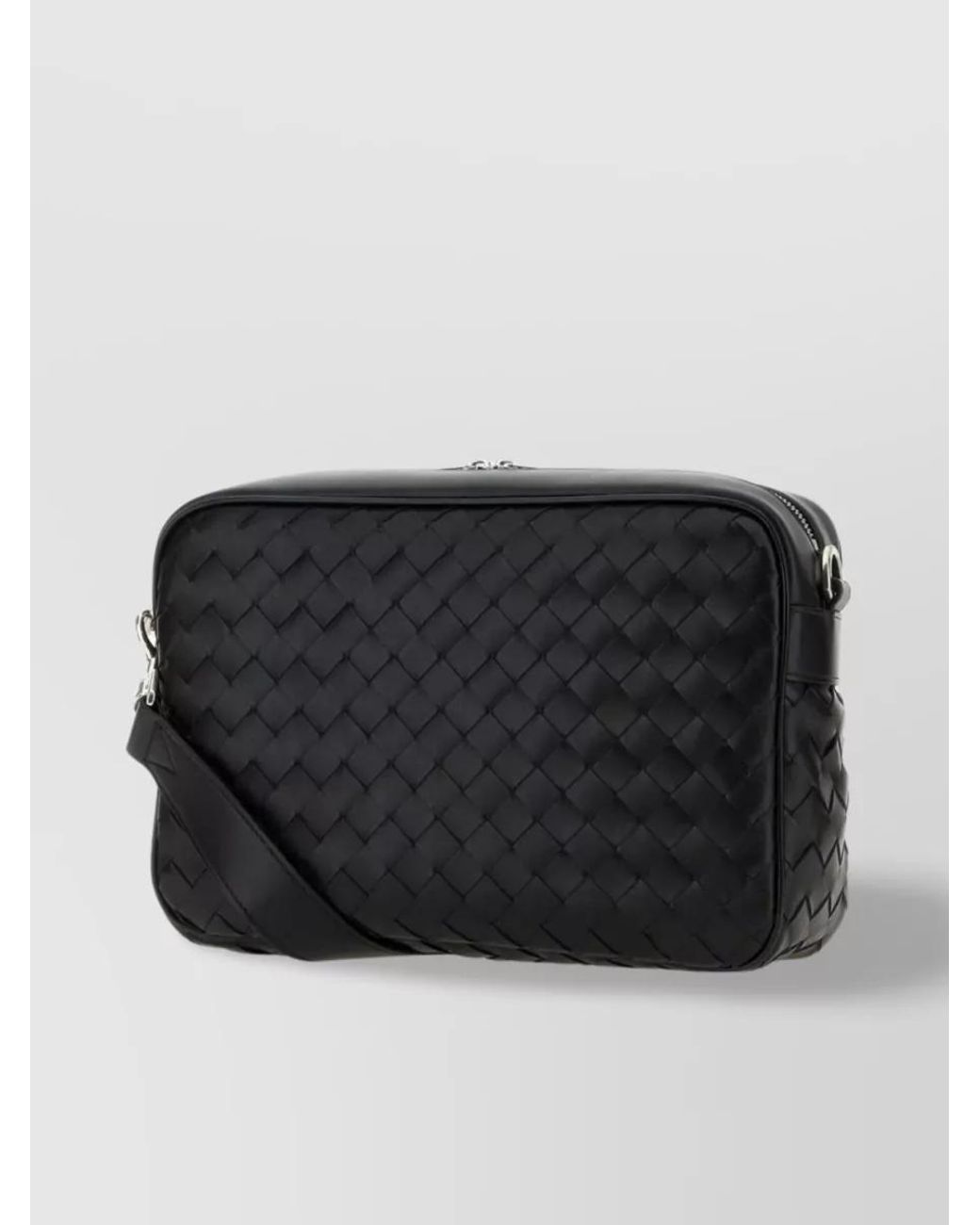 Bottega Veneta Black Leather Intrecciato Crossbody Bag for men