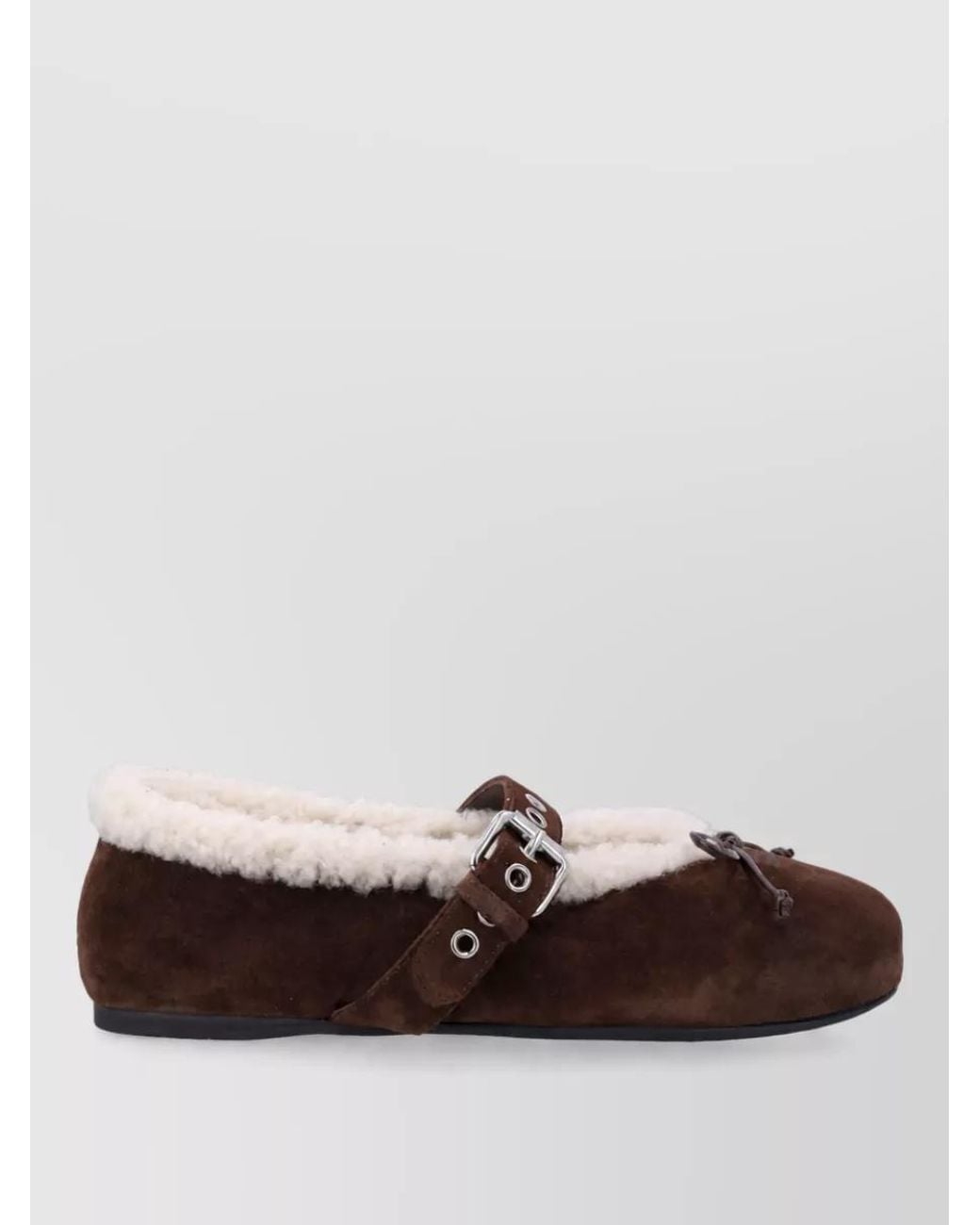 Miu Miu Brown Leather Shearling Ballerina Flats