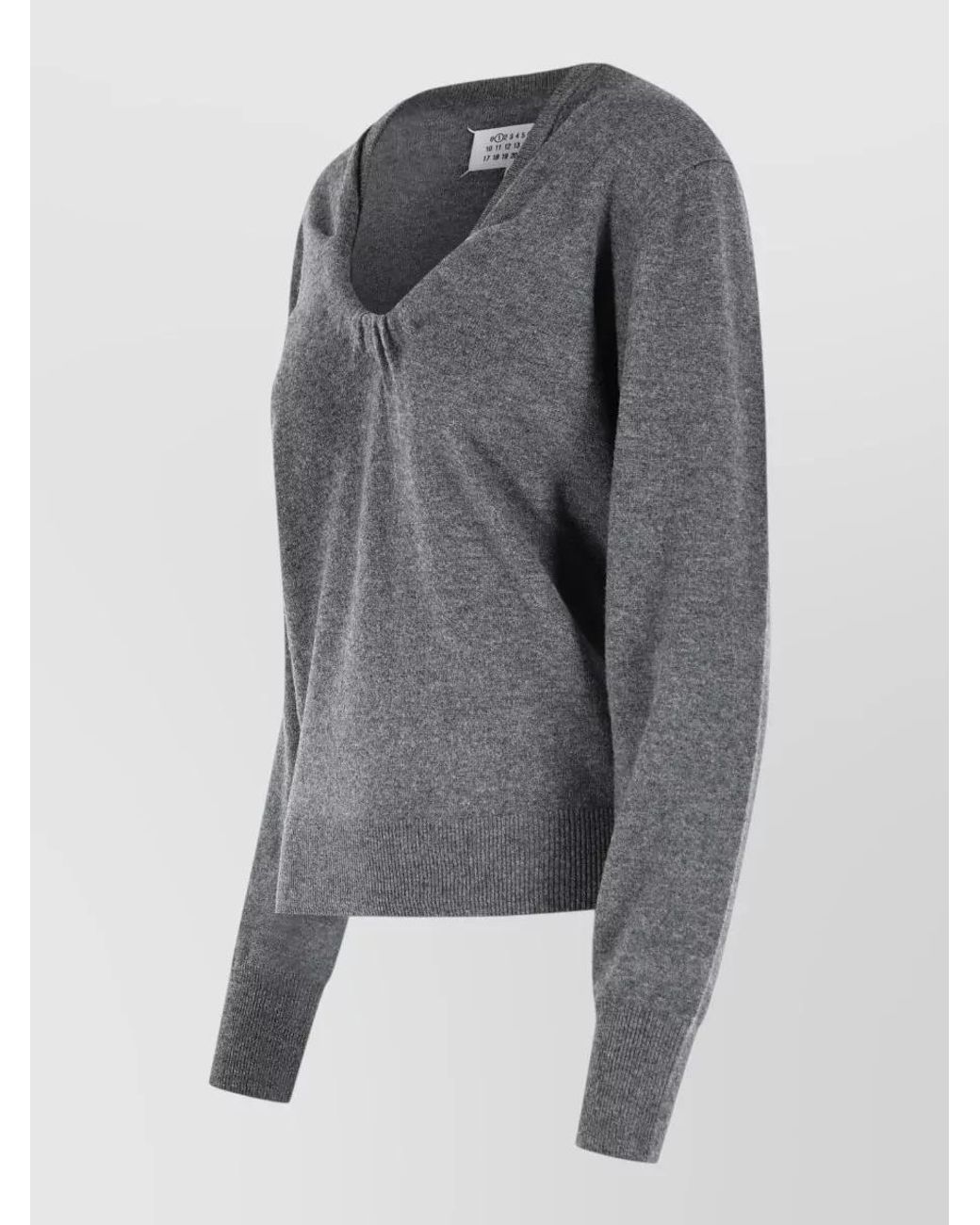 Maison Margiela Gray Virgin Wool Gathered V-Neck Sweater