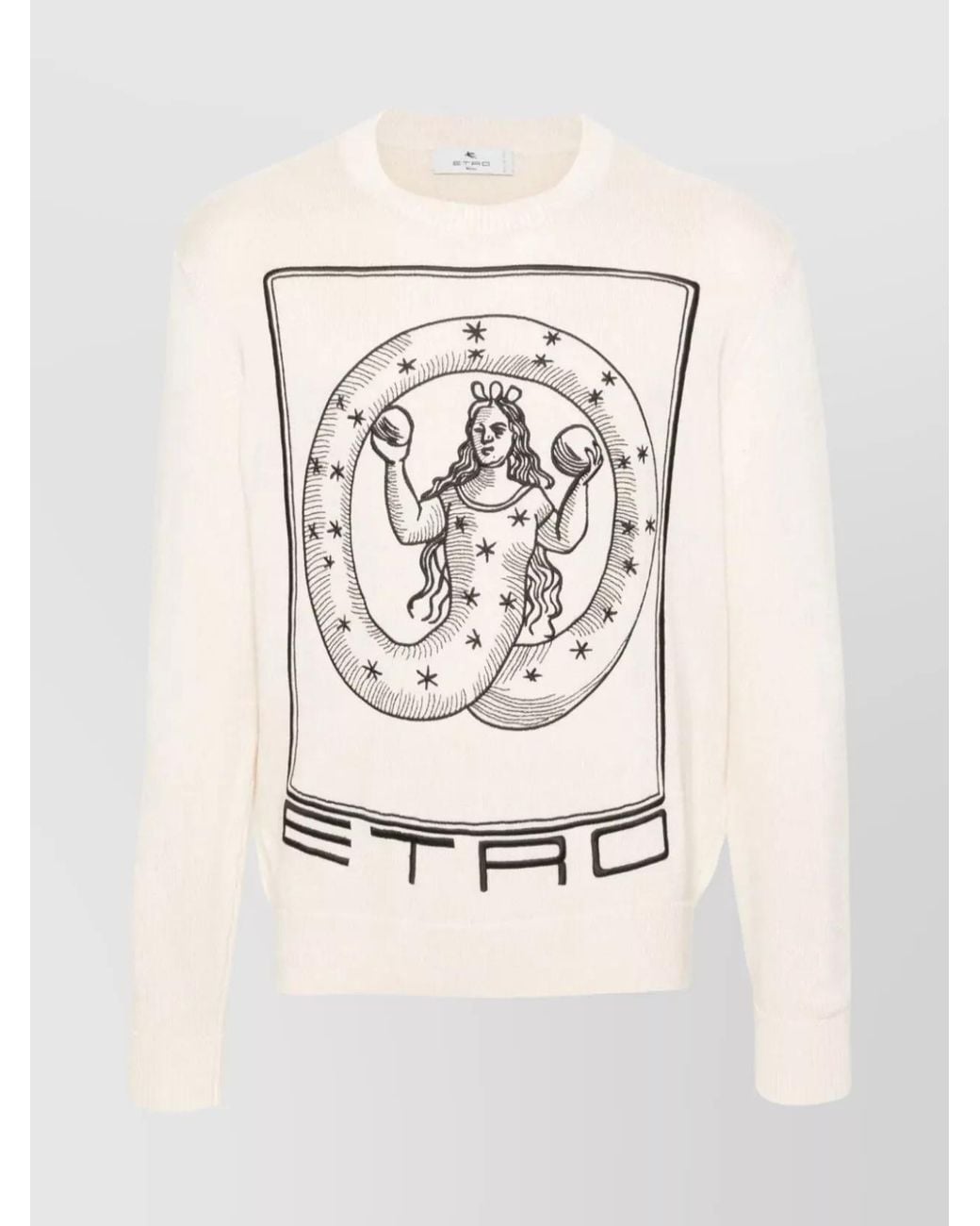 Etro Natural Cotton Logo Embroidered Crew Neck Sweater for men