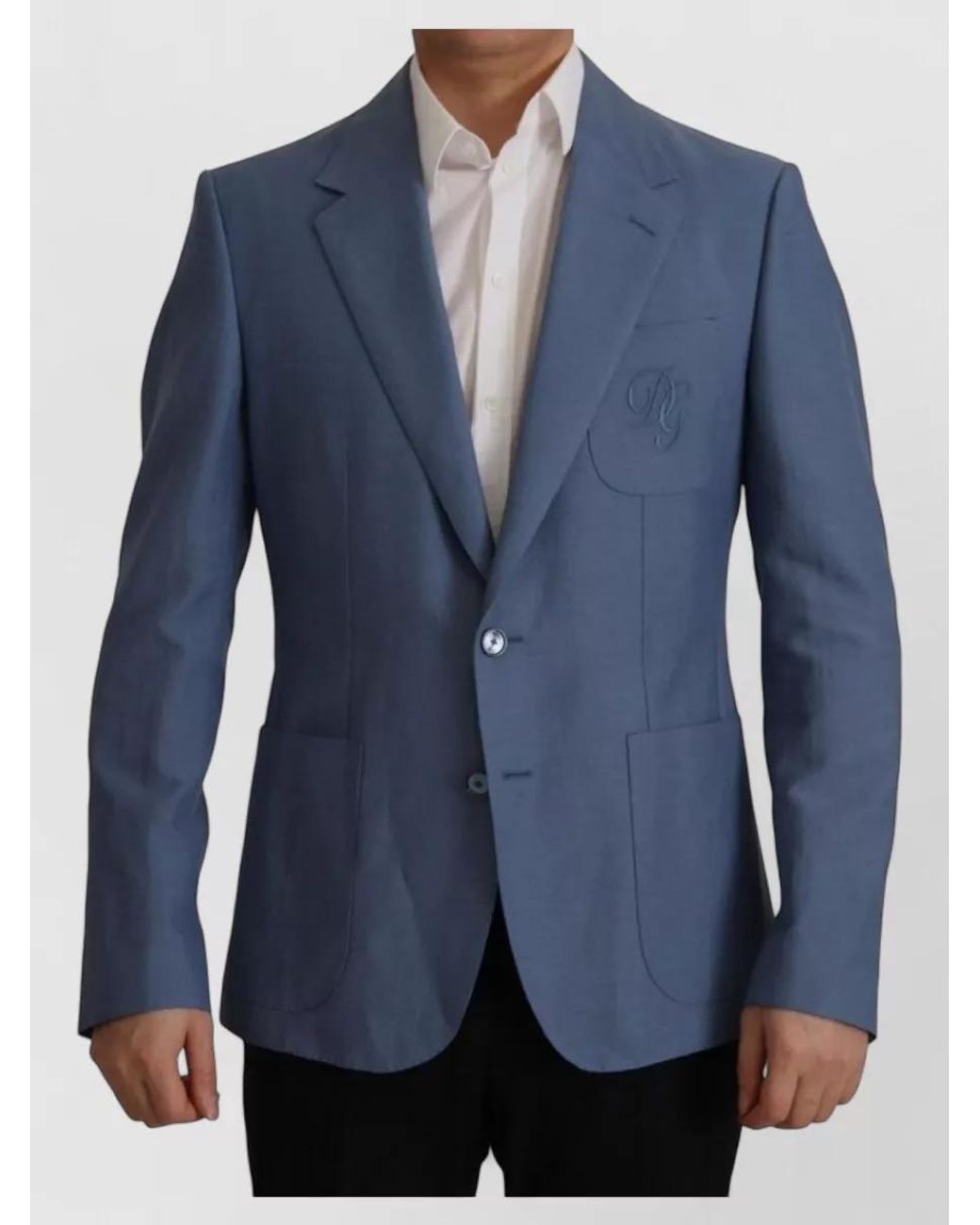 Dolce & Gabbana Blue Linen Single Breasted Blazer for men