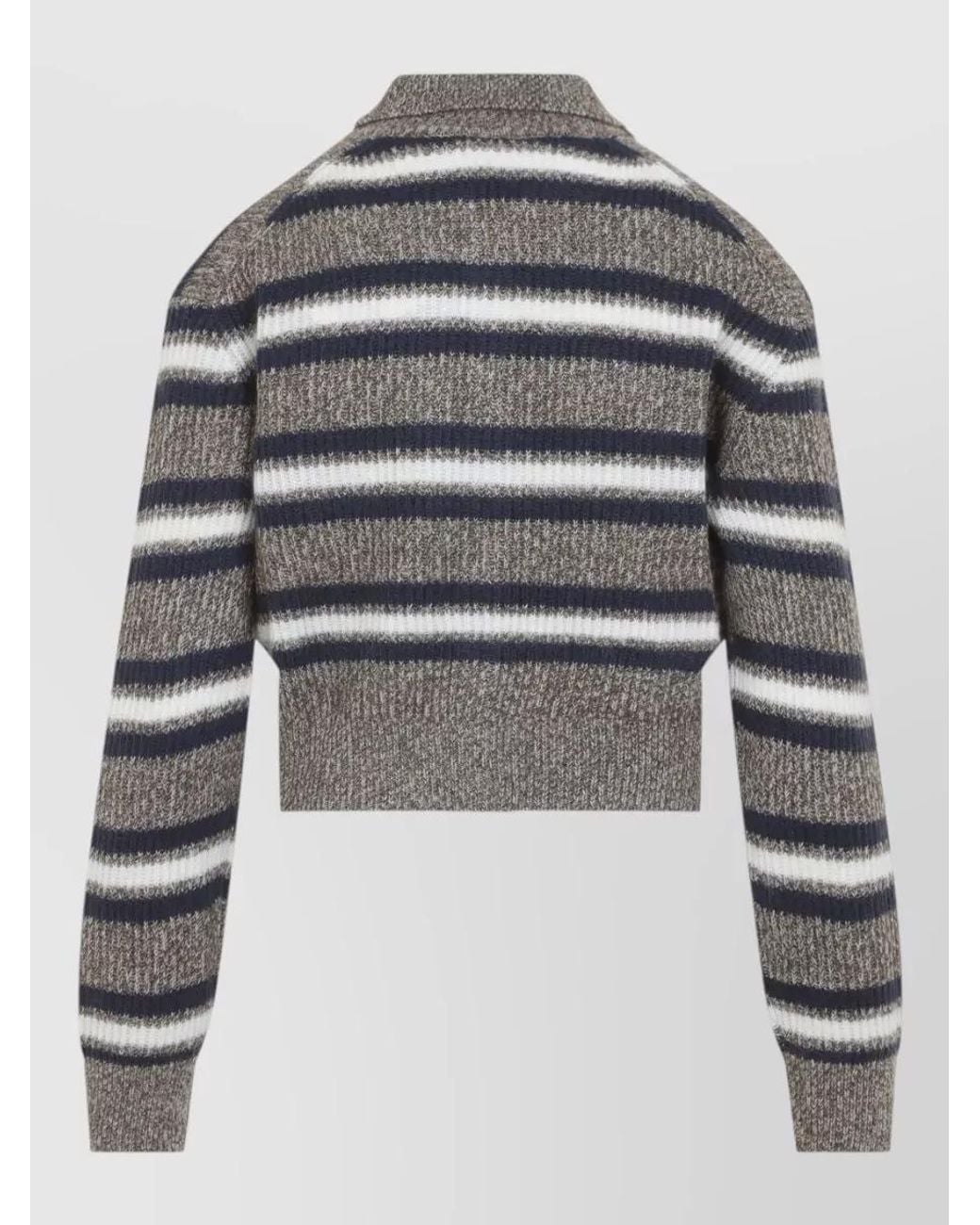 Brunello Cucinelli Gray Striped Cropped Polo Sweater