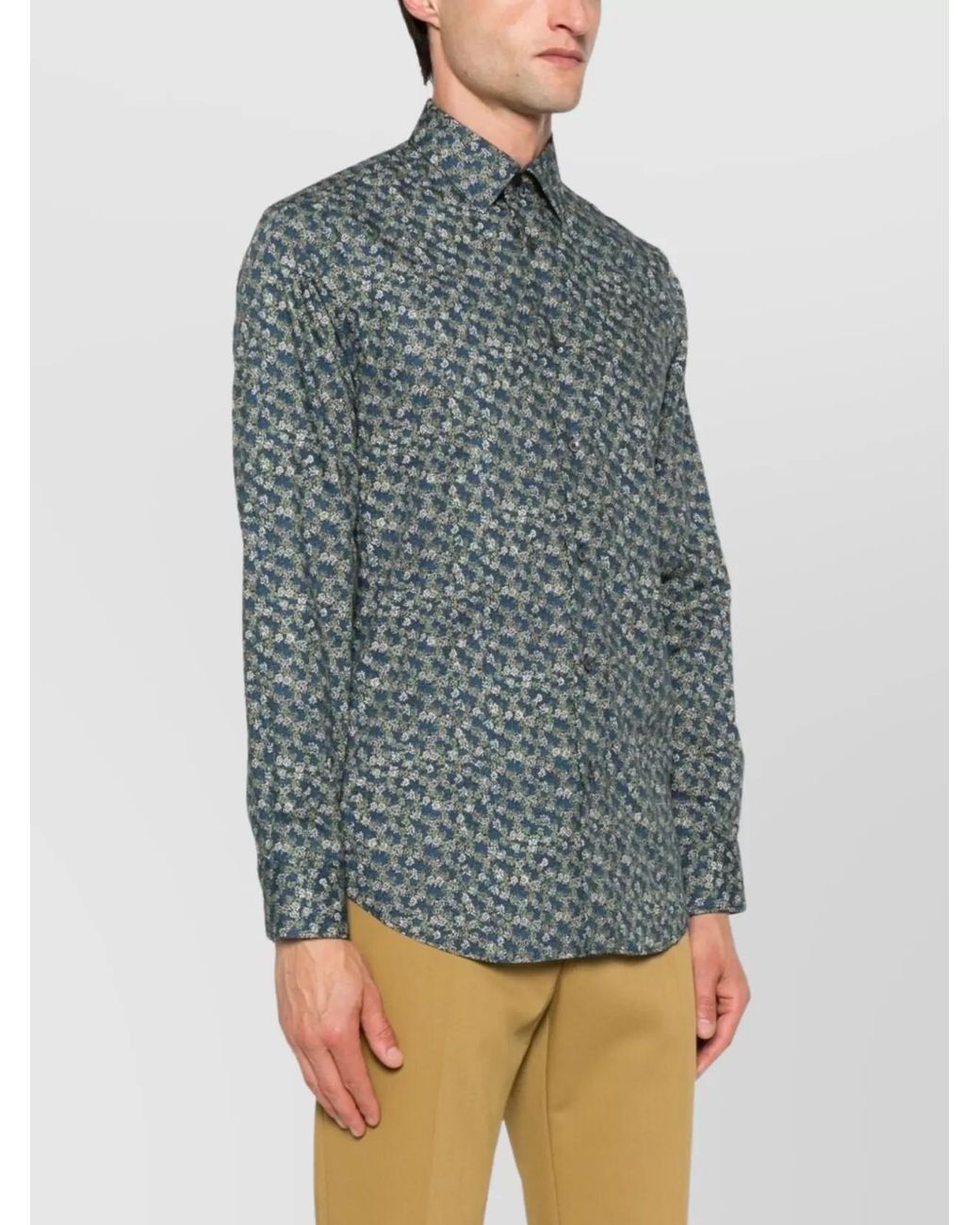 Paul Smith Blue Floral Print Long Sleeve Cotton Shirt for men