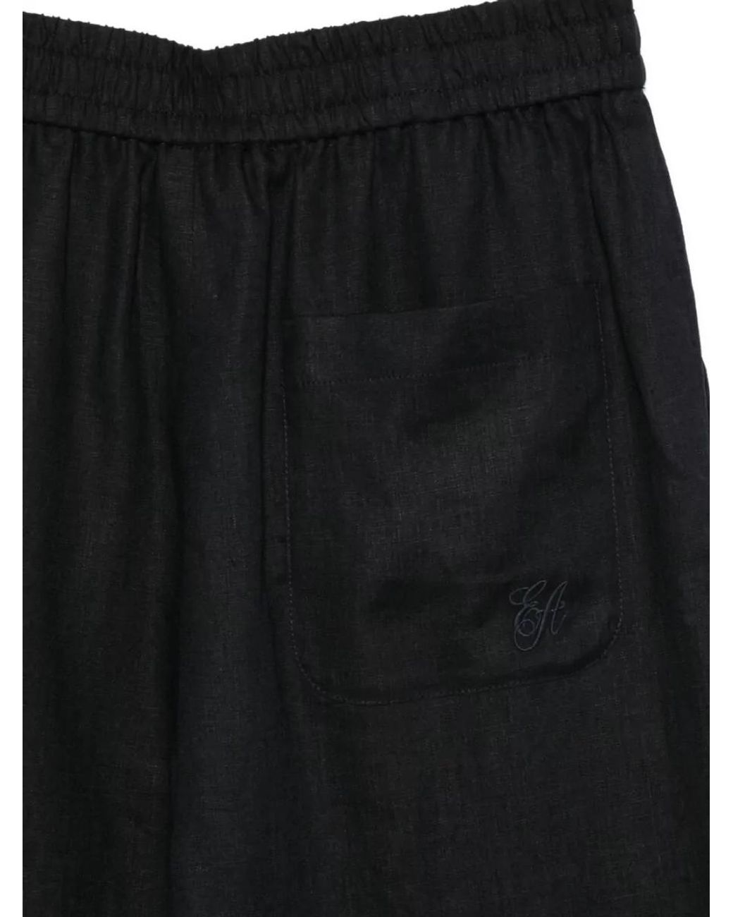 Emporio Armani Black Linen Elasticated Waist Straight Leg Pyjama Trousers