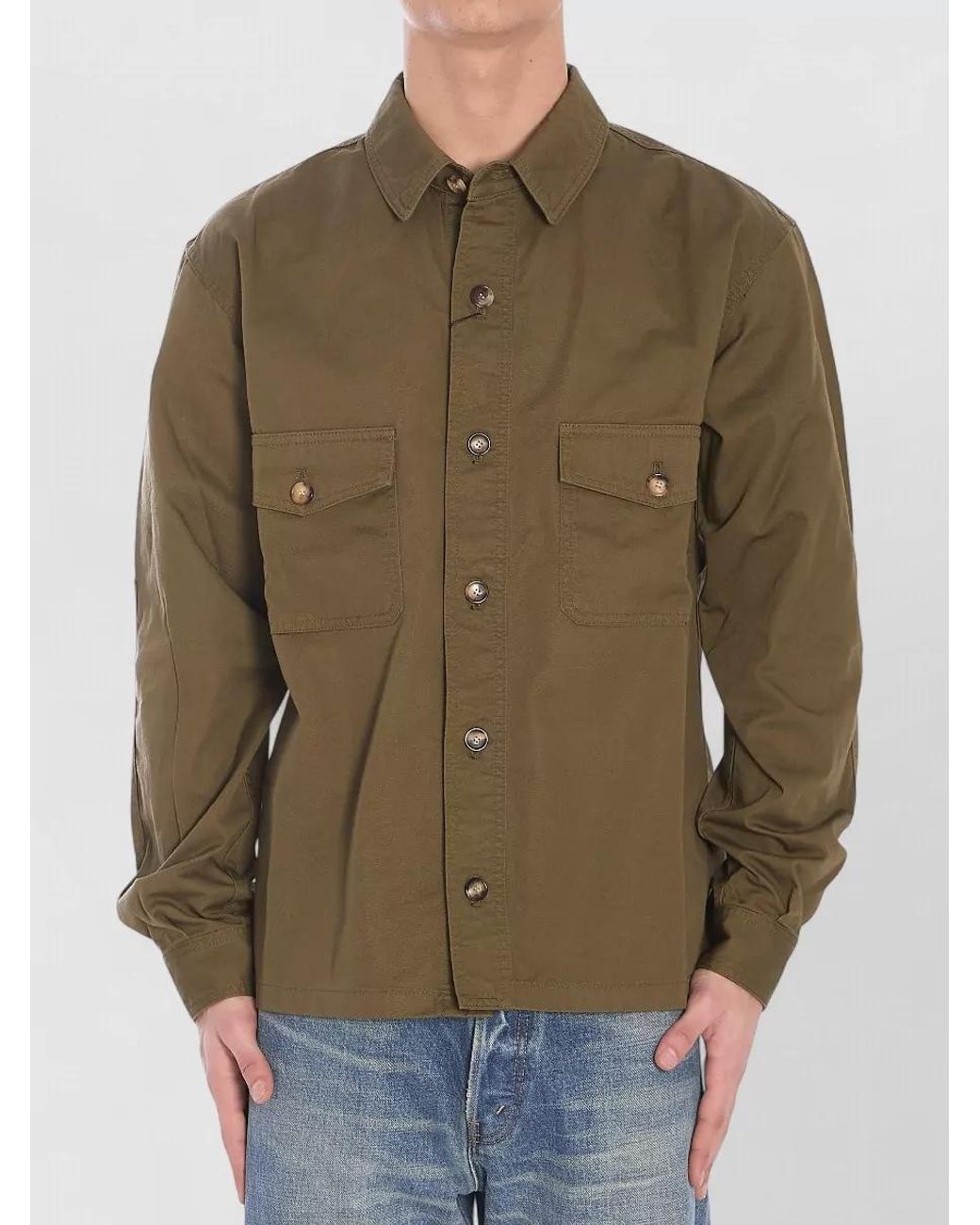 Saint Laurent Green Cotton Twill Overshirt for men