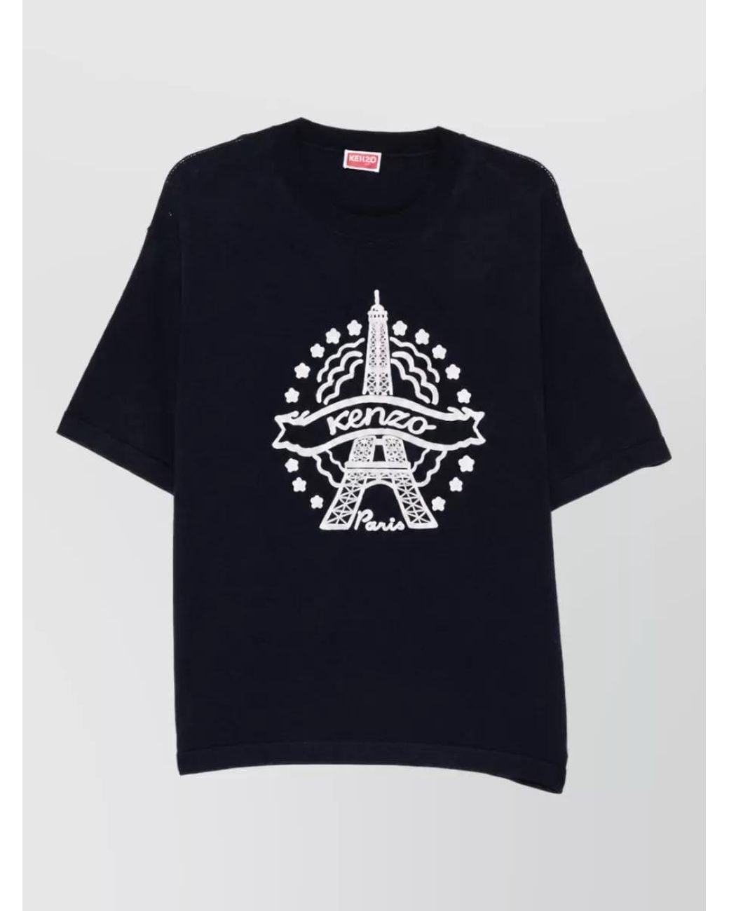 KENZO Blue Wool Embroidered Short Sleeve T-Shirt for men