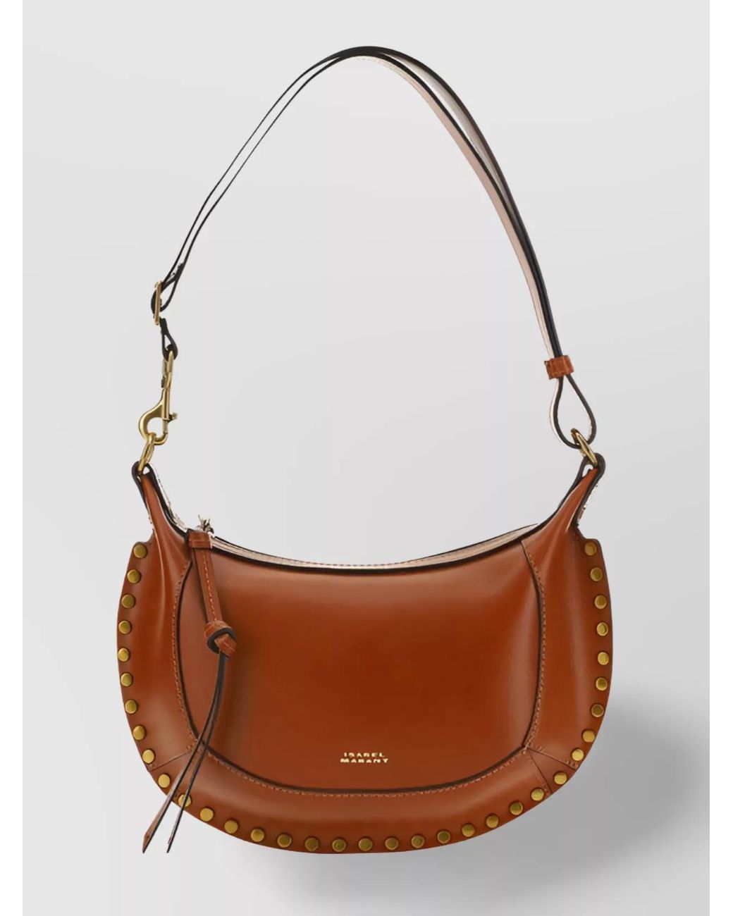 Isabel Marant Brown Oskan Moon Leather Studded Shoulder Bag