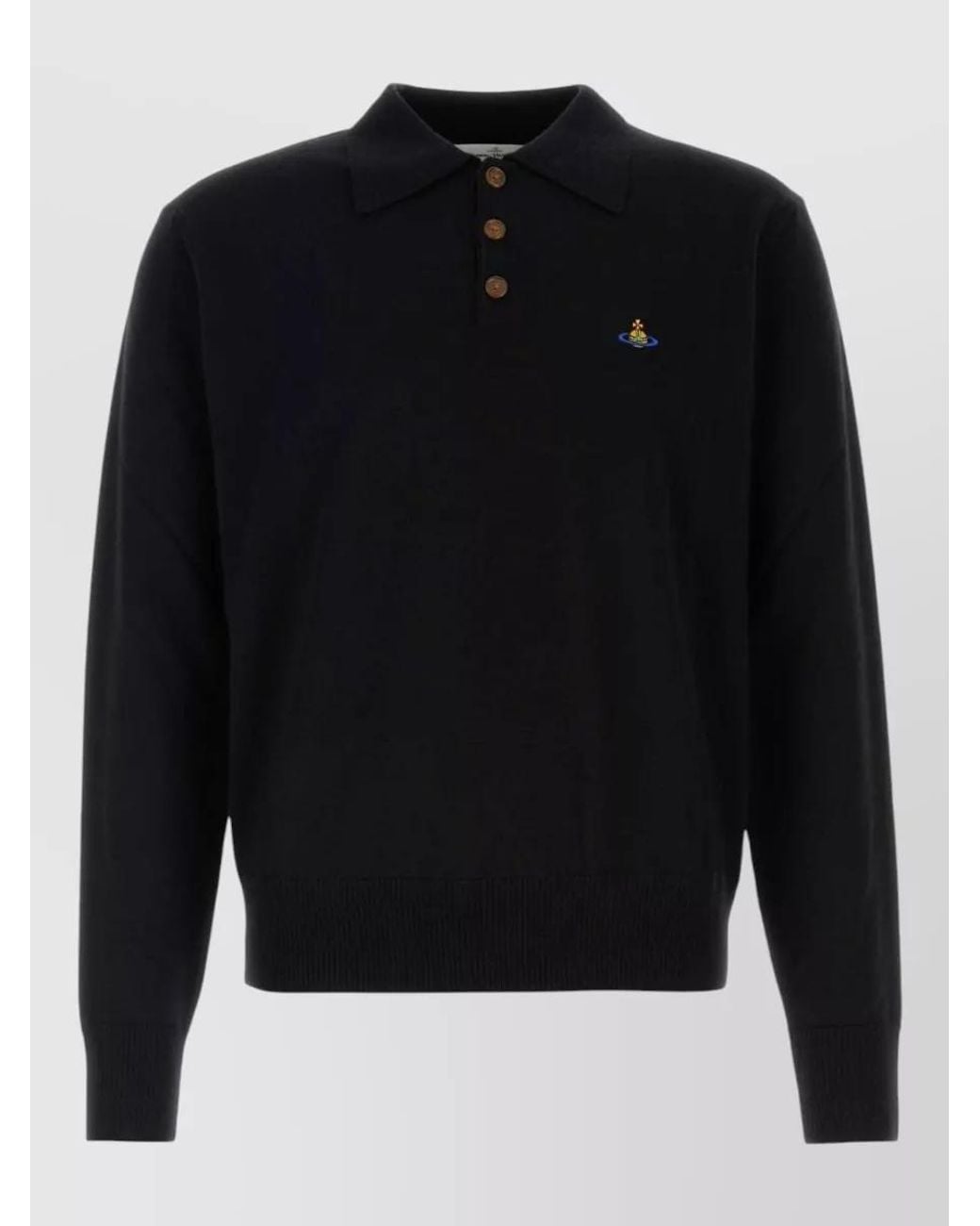 Vivienne Westwood Black Wool Long-Sleeve Polo Shirt for men