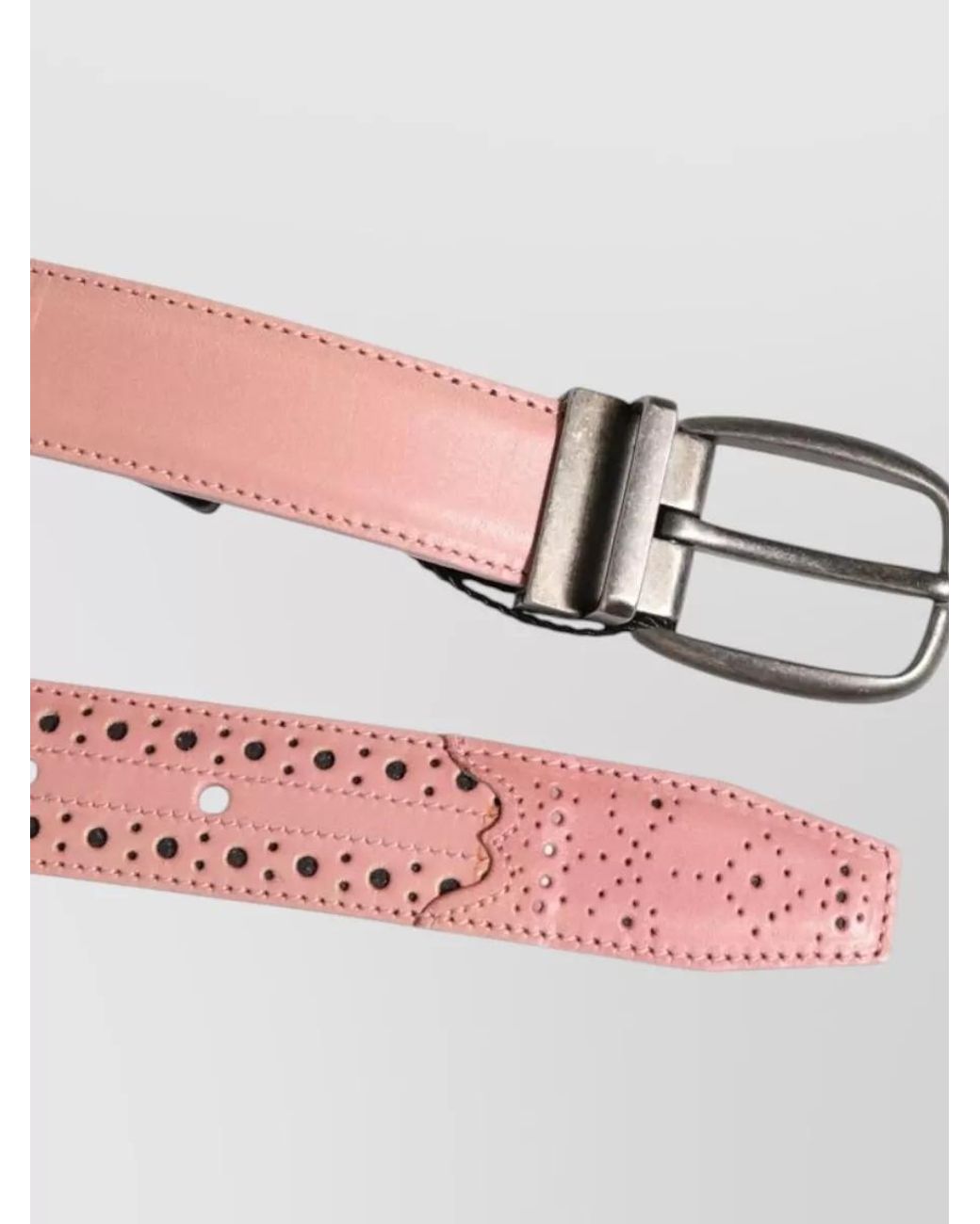 Dolce & Gabbana Gray Leather Perforated Buckle Belt for men