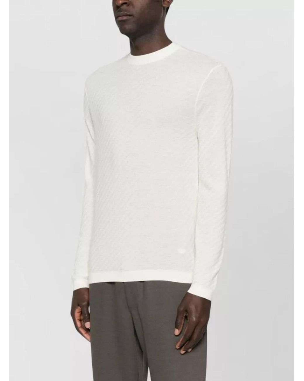 Emporio Armani Natural Virgin Wool Textured Knit Crewneck Sweater for men