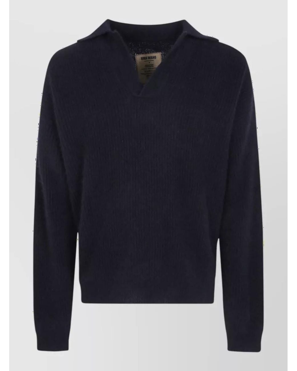Uma Wang Blue Raccoon Wool Long-Sleeve Polo Sweater for men